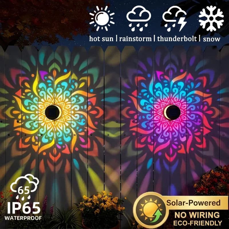 Solar Mandala Lantern Wall Lamp Outdoor LED Waterproof Fence Lamp for Garden Lawn Estate Porch Courtyard Decoration Wall Light
