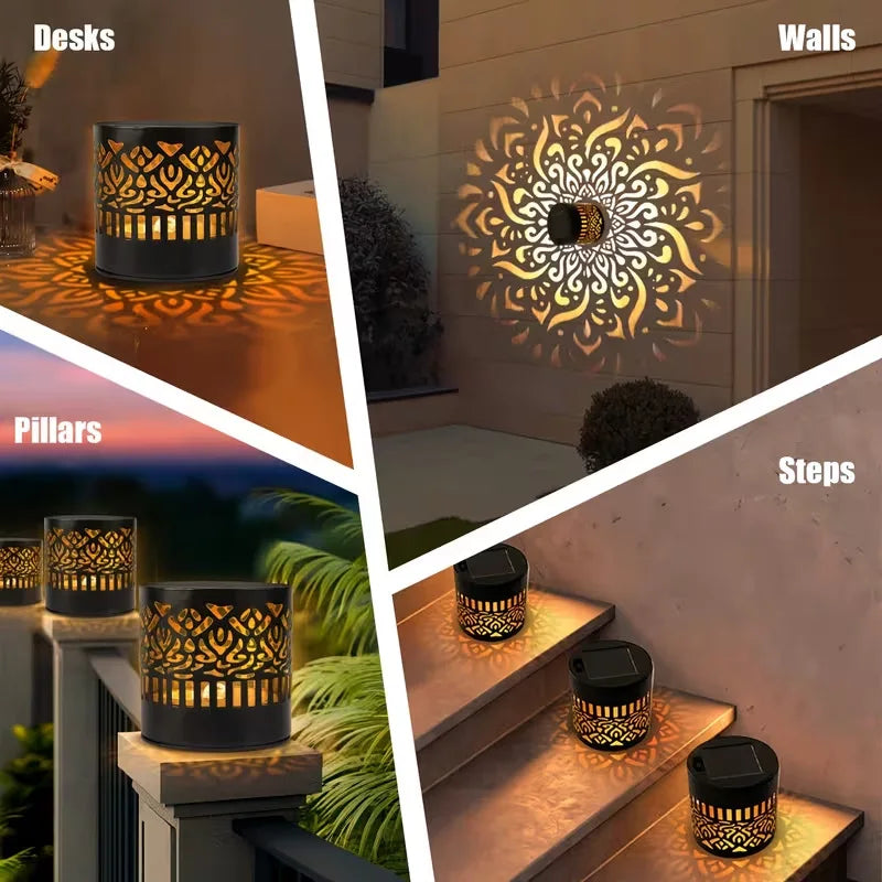 Solar Mandala Lantern Wall Lamp Outdoor LED Waterproof Fence Lamp for Garden Lawn Estate Porch Courtyard Decoration Wall Light